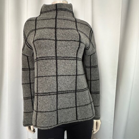 Christian Siriano - Women's Grey & Black Check Wool Blend Sweater Size S - Picture 1 of 7